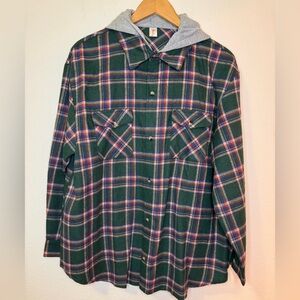 NEW Shirley & Stone Large Plaid Flannel Shirt with Sweater Hood Boutique